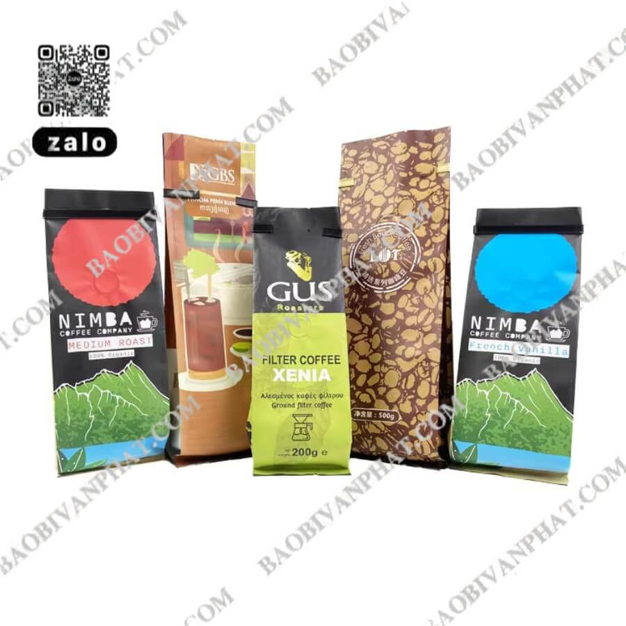 Túi cà phê hàn lưng giữa nhiều kích cỡ