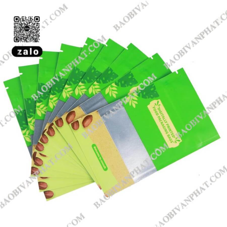 In ấn bao bì túi đựng hạt thiết kế màu xanh