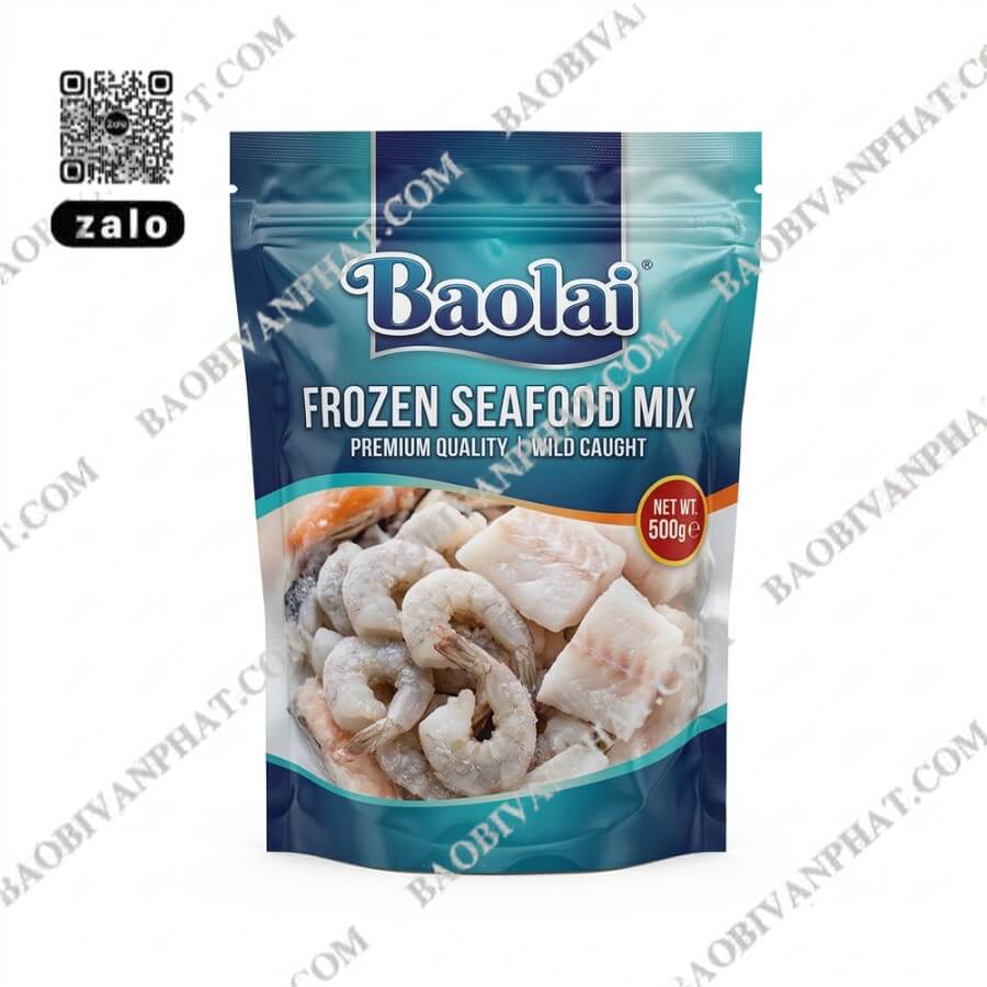 Bao bì thủy sản đông lạnh dạng túi đứng đựng hải sản mix