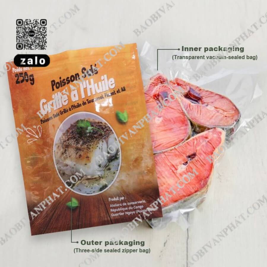 Bao bì thực phẩm đông lạnh gồm túi zipper bên ngoài và túi hút chân không bên trong