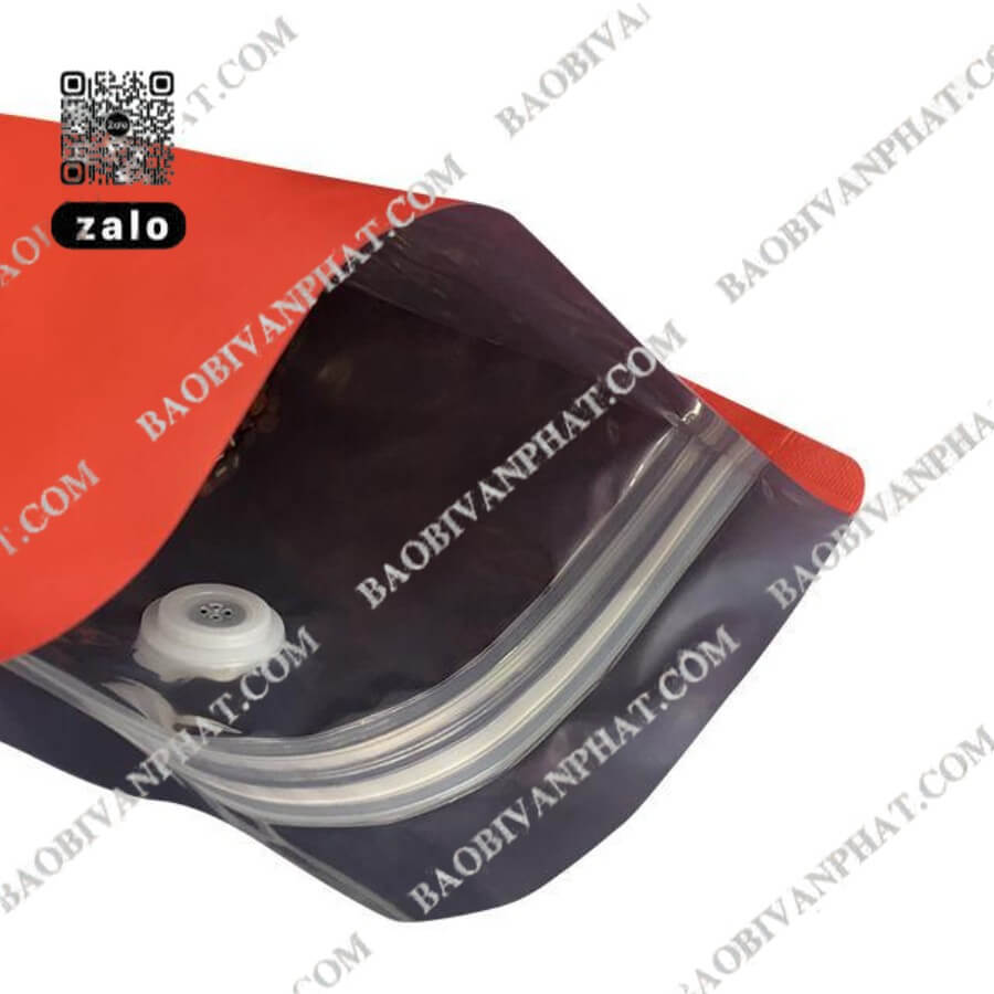 Túi zipper chỉ đỏ gắn van một chiều cao cấp