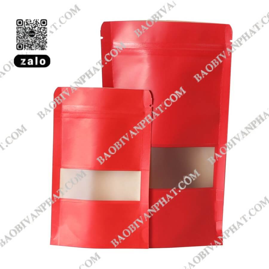 Túi zipper đỏ khoét cửa sổ trong suốt