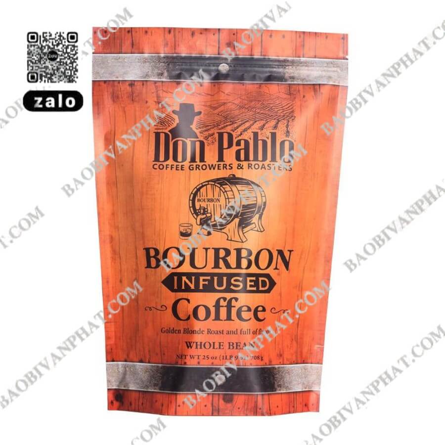 In bao bì cà phê túi zipper thiết kế họa tiết vân gỗ