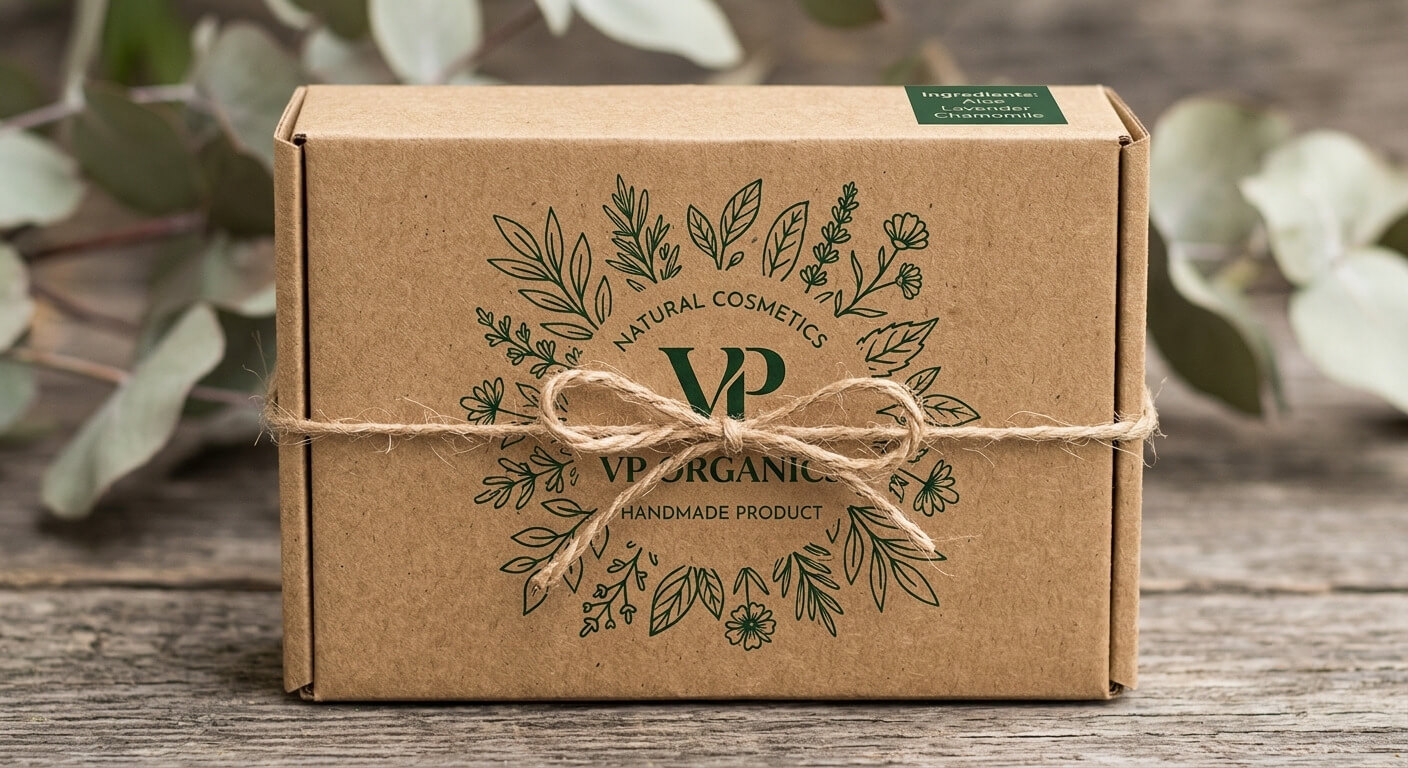 Hộp mỹ phẩm làm từ giấy Kraft nâu với thiết kế organic thân thiện môi trường