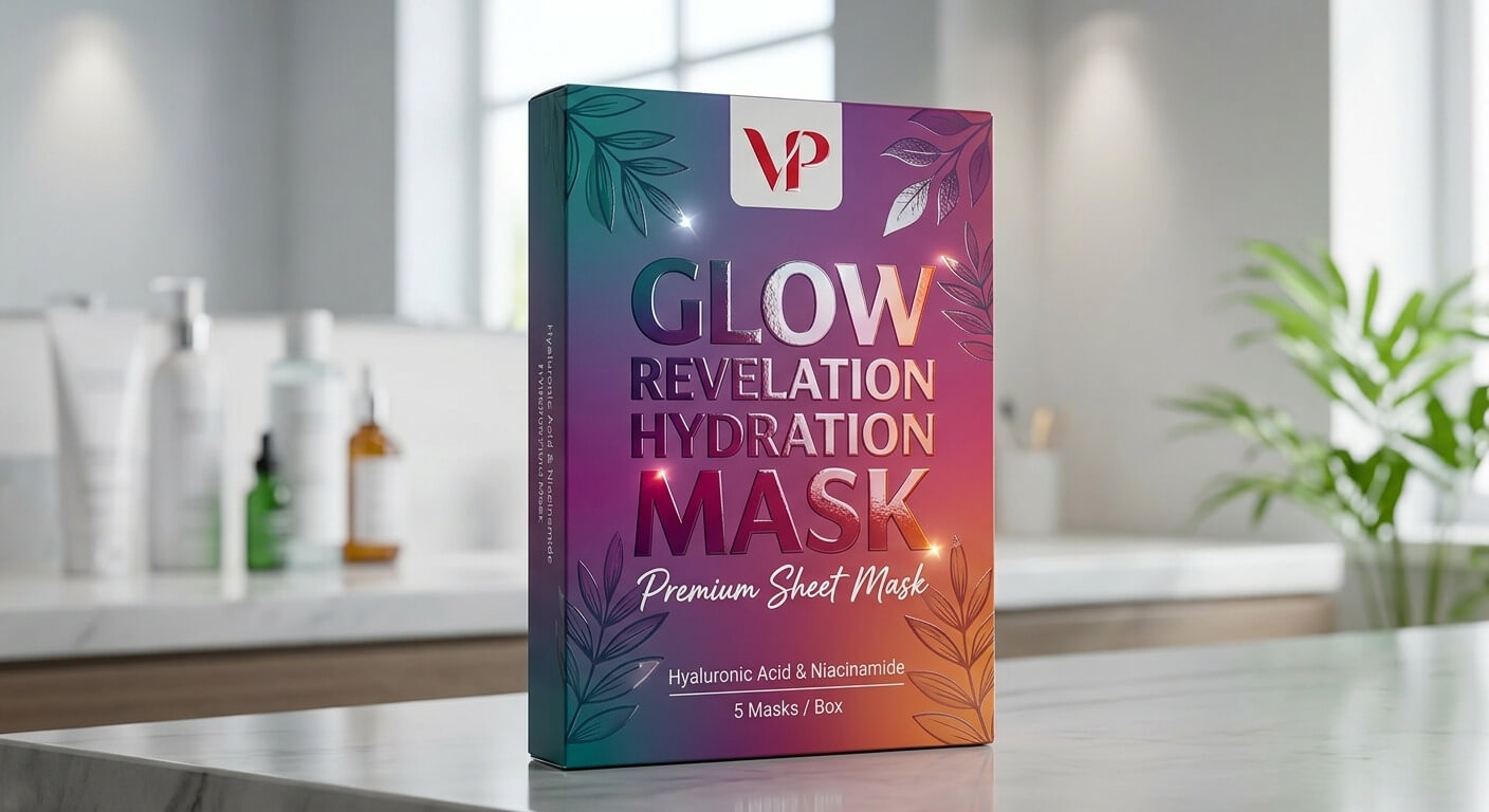 Hộp mặt nạ giấy gradient sang trọng được phủ UV bóng.