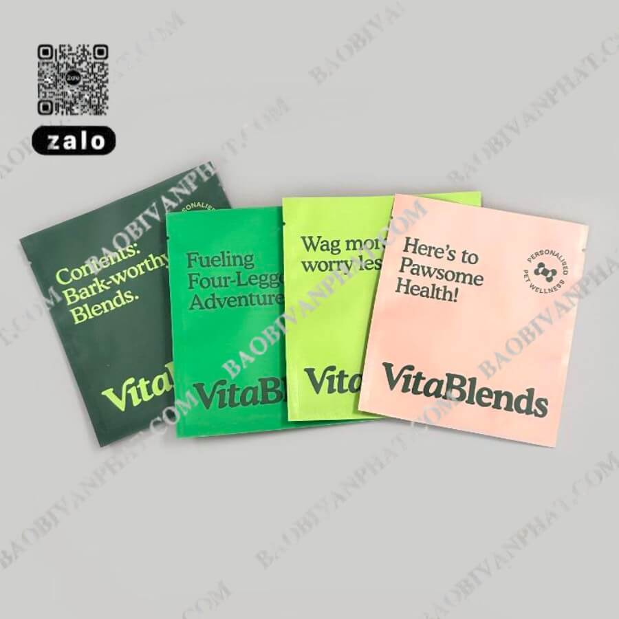Tổng hợp các mẫu túi hàn 3 biên in thương hiệu VitaBlends đựng thực phẩm thú cưng