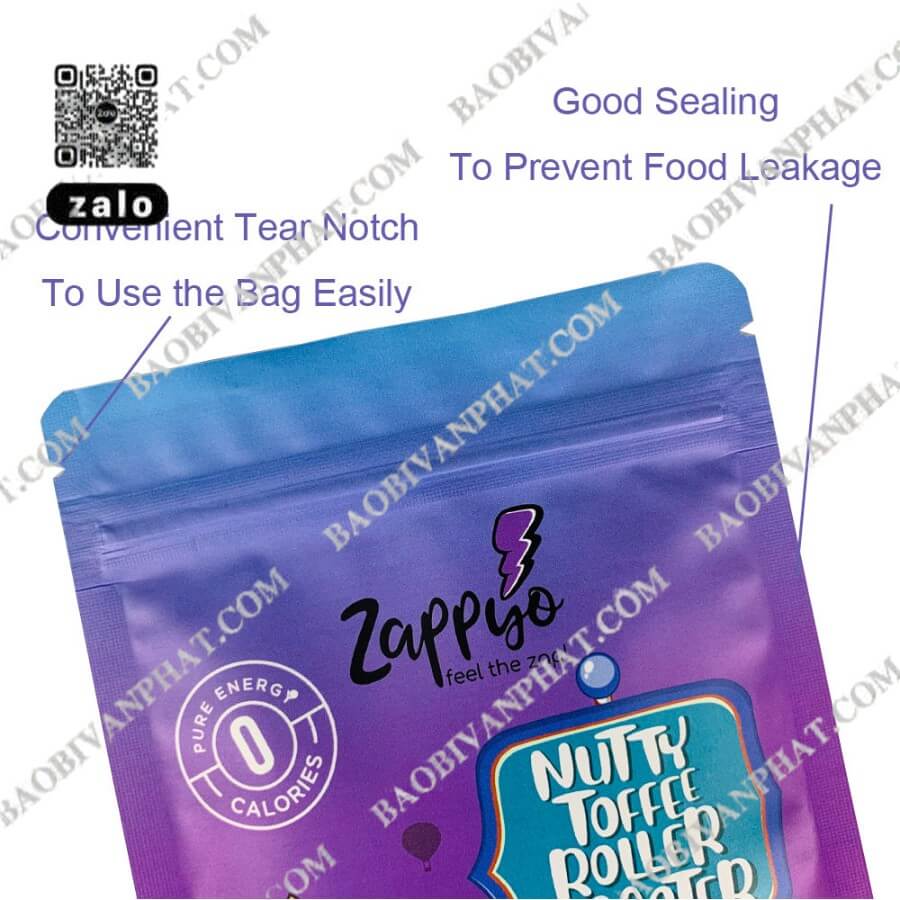 Cấu tạo túi zipper có khóa kéo và đường xé tiện dụng