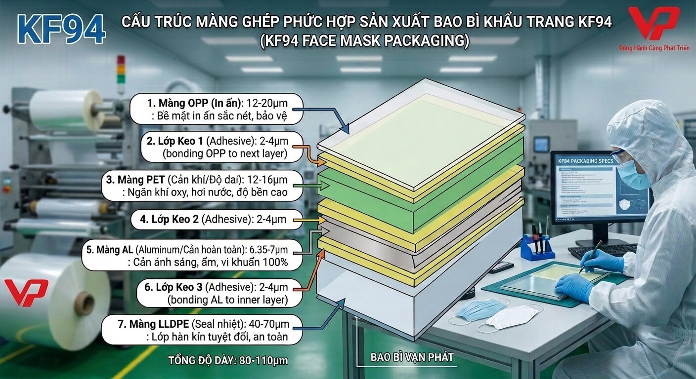 Cấu trúc màng ghép phức hợp sản xuất bao bì khẩu trang KF94