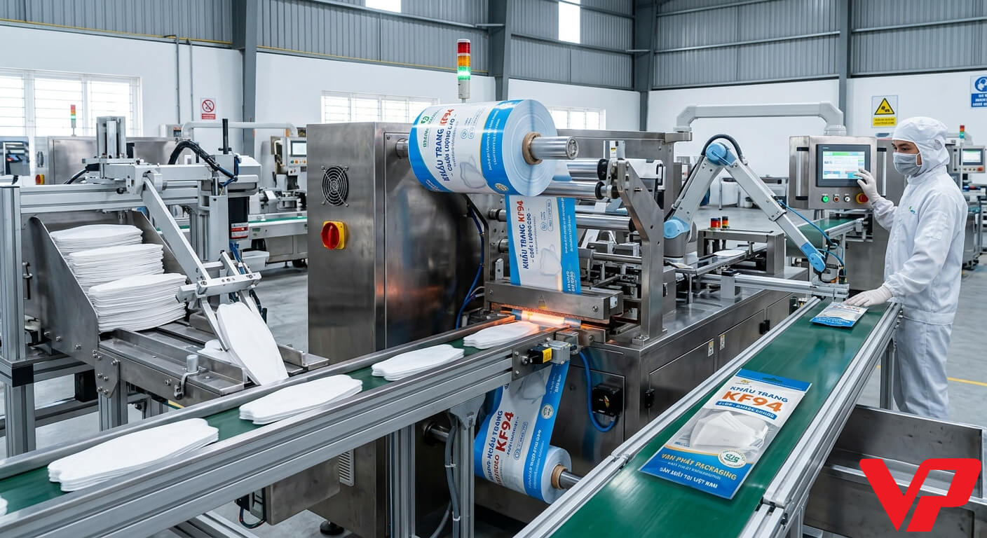 Quy trình đóng gói tự động bao bì khẩu trang KF94 chất lượng cao