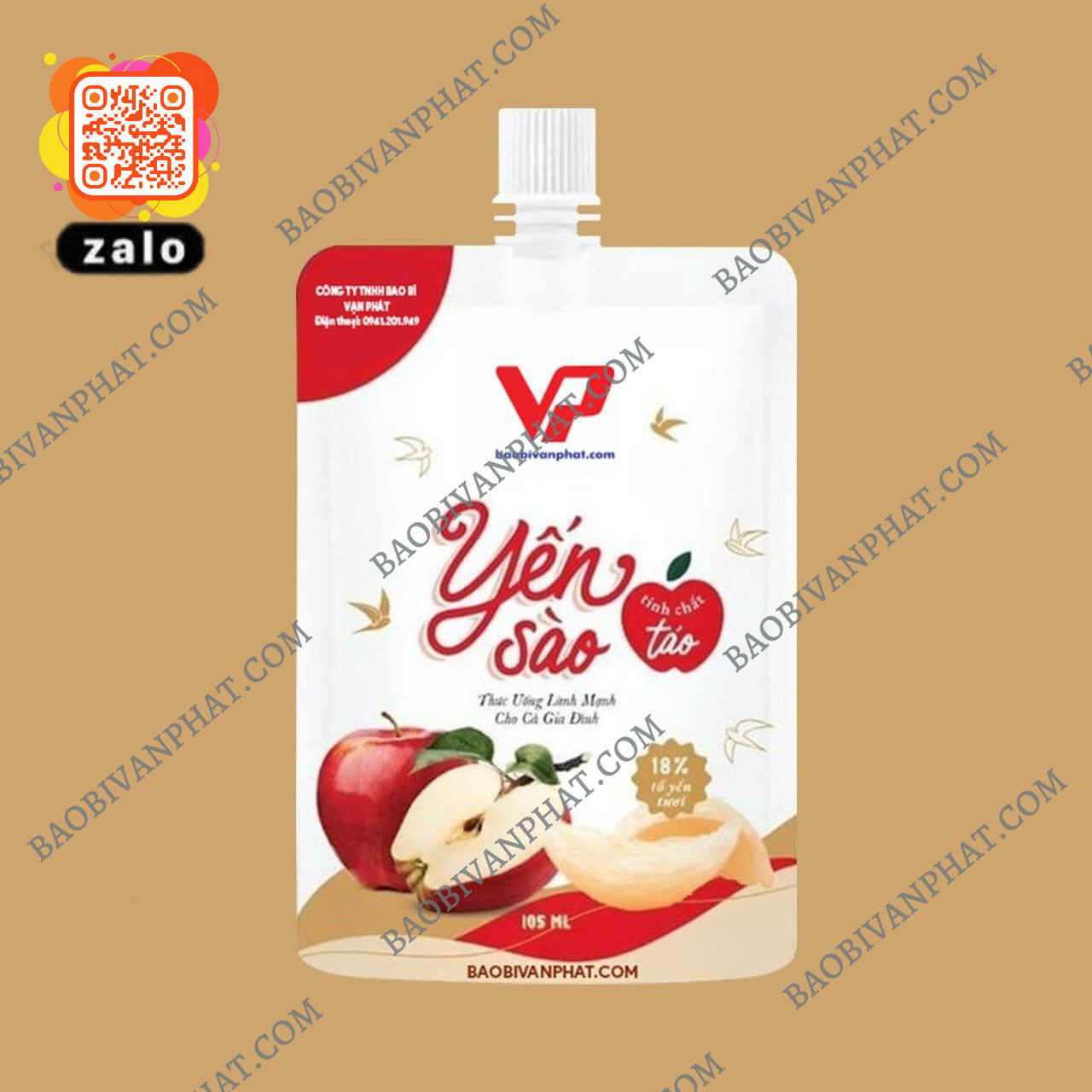 Bao bì túi có vòi màu trắng đỏ tạo nhận diện thương hiệu nổi bật
