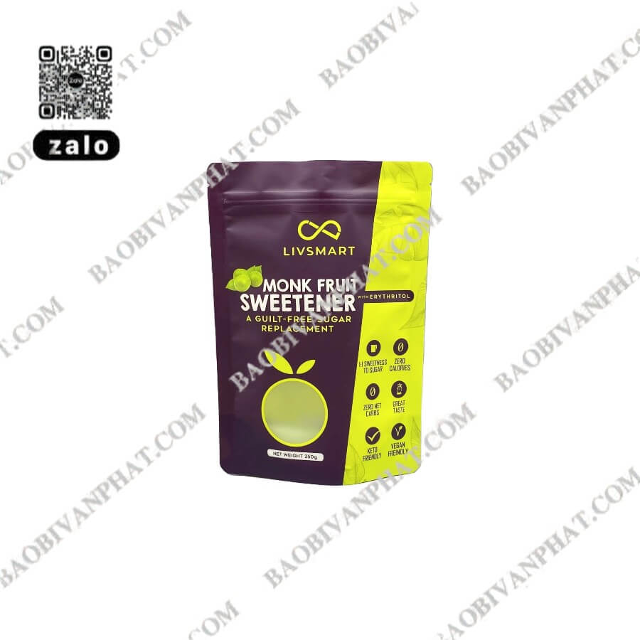 Bao bì màng đơn đựng bột tạo ngọt Monk Fruit Sweetener dạng túi đứng