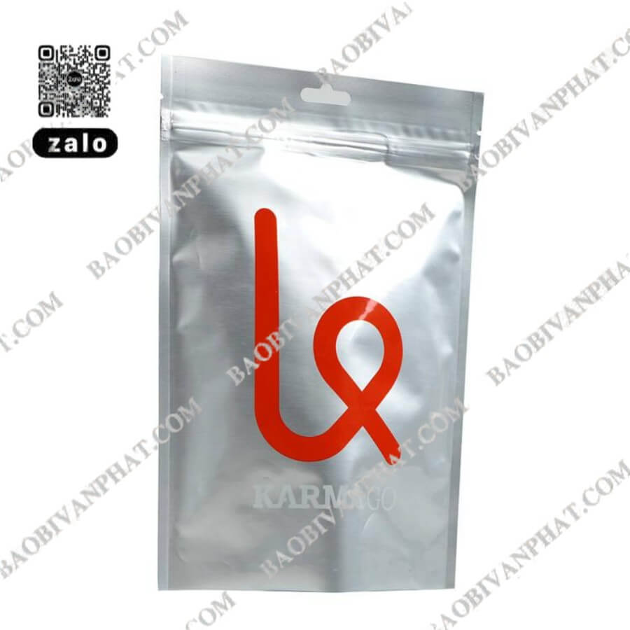 Túi ni lông zipper in logo thương hiệu trên nền bạc