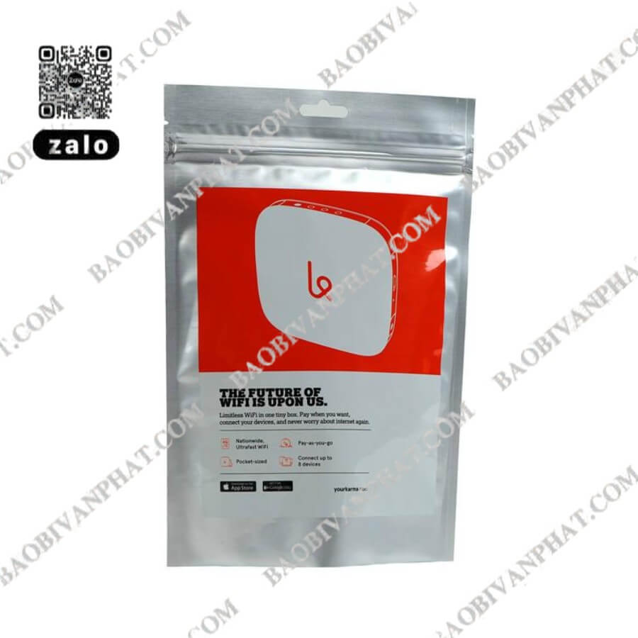 Túi zipper bạc in hình ảnh và thông tin sản phẩm