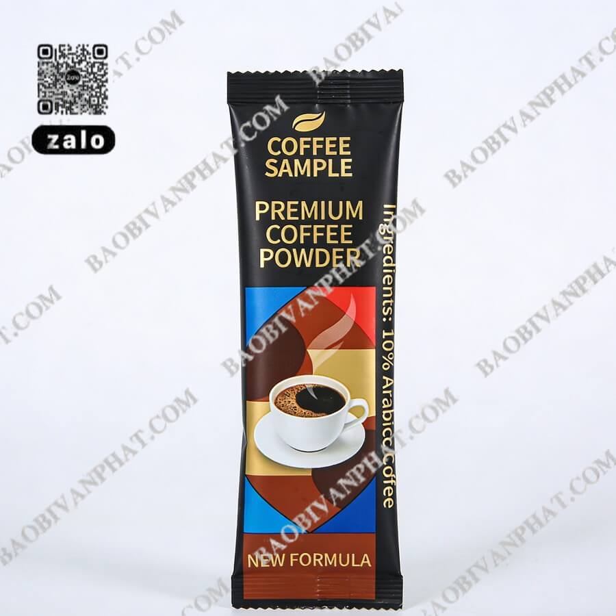 Túi đựng cà phê hòa tan gói 20gr màu đen hàn lưng giữa cao cấp