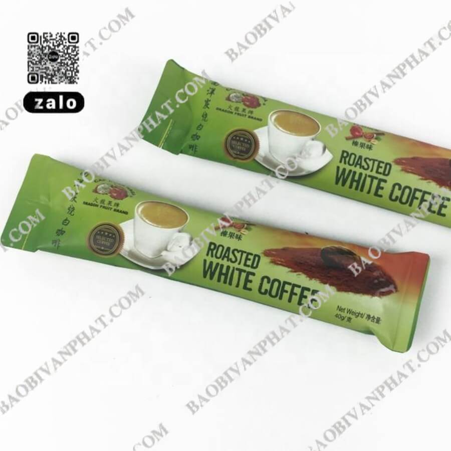 Túi đựng White Coffee gói 20gr hàn lưng giữa in nhiều màu