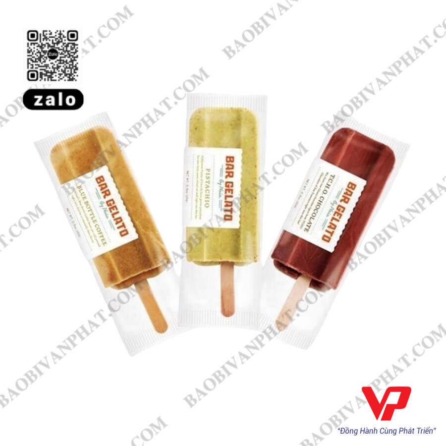 Mẫu túi đựng kem que dạng màng trong suốt thương hiệu Bar Gelato