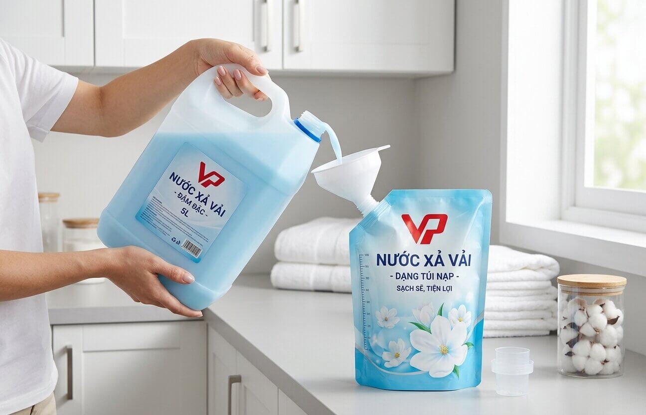 Hướng dẫn cách đổ nước xả vải vào túi nạp Vạn Phát sạch sẽ