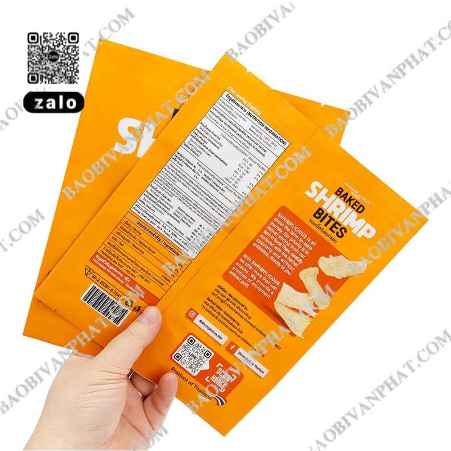 Mặt sau túi hàn lưng giữa với thông tin sản phẩm đầy đủ