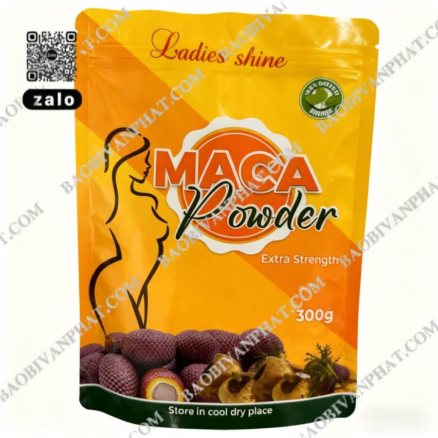 Túi đáy đứng in hình sản phẩm bột maca