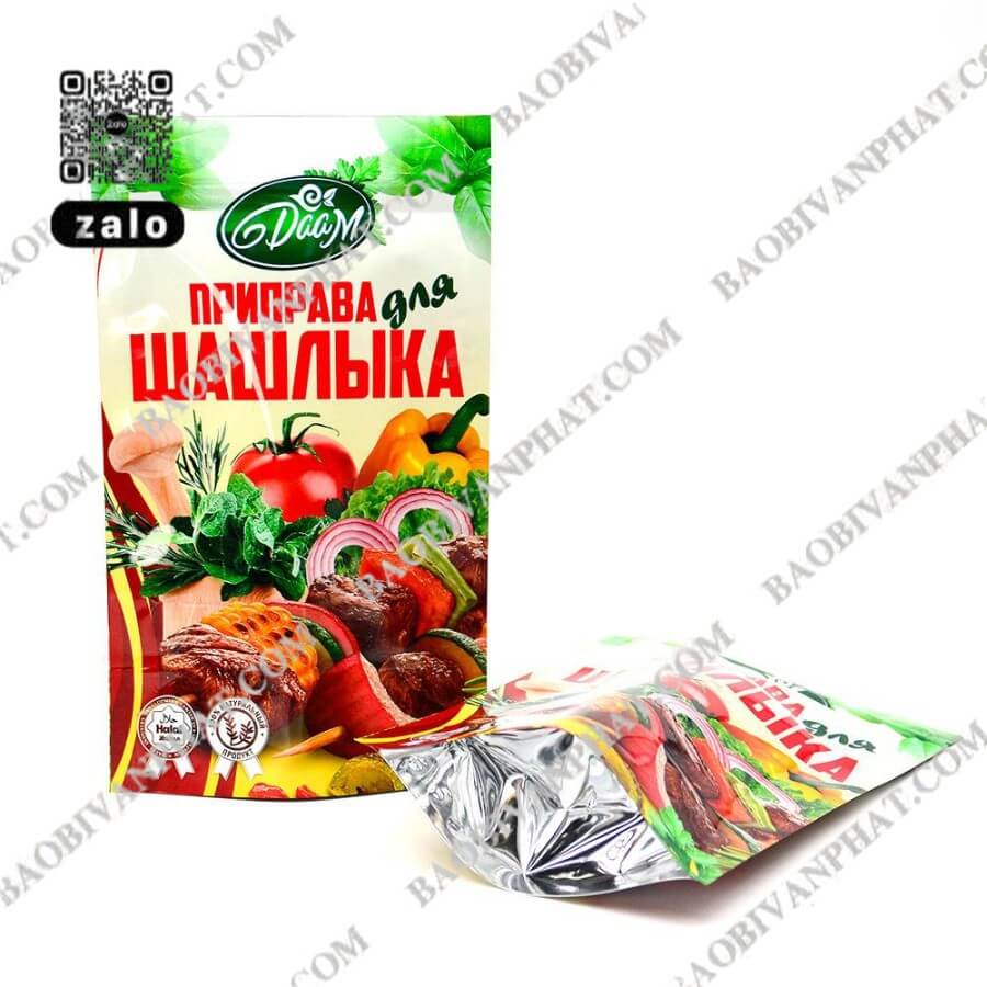 Bao bì gia vị dạng túi đứng có lớp màng bạc bên trong